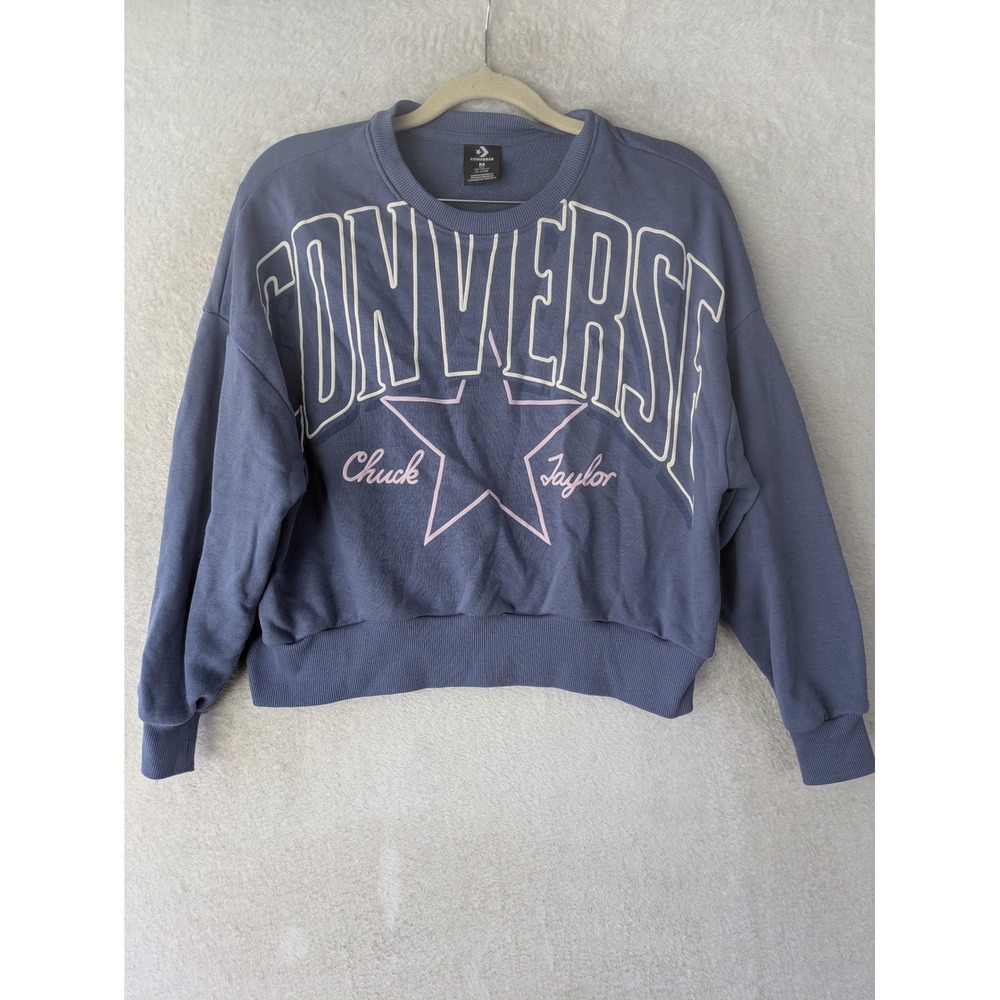 Converse Sweatshirt Women's M Blue Chuck Taylor Star Graphic Crew Neck Relaxed